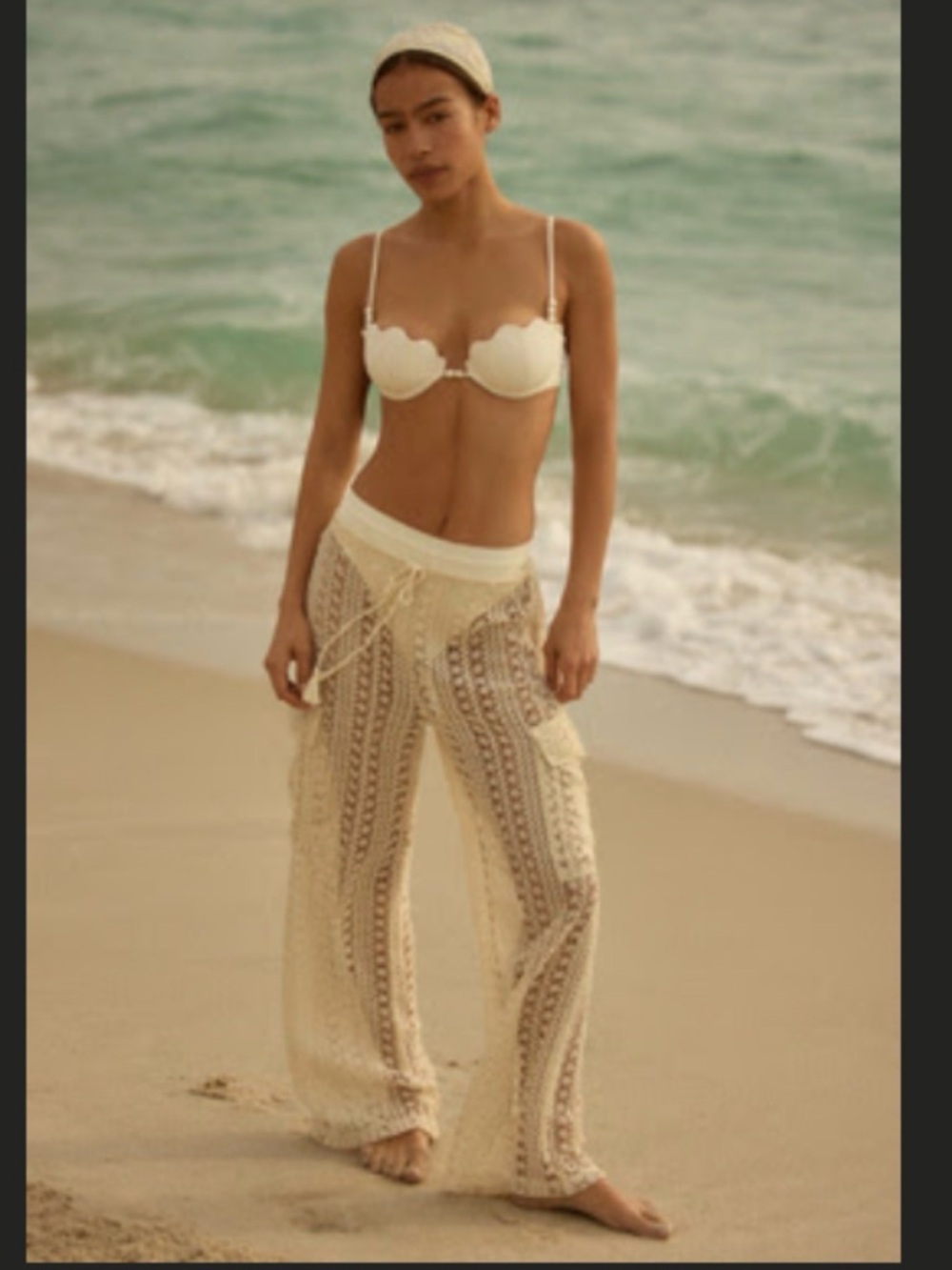 l*space Cream Crochet Beach Pants swim coverup